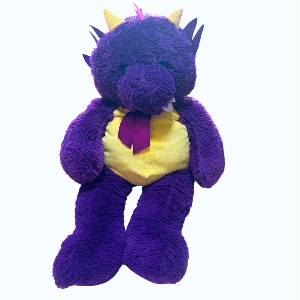 Peek-A-Boo Toys Giant Purple Dragon Plush 28" Yellow Belly Wings Stuffed Animal